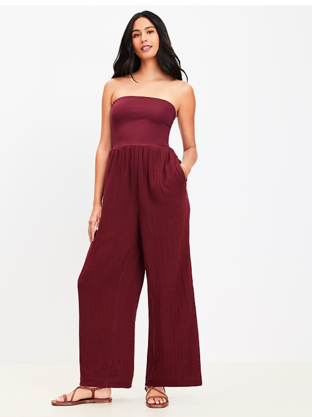 LOFT Beach Triple Cloth Mixed Media Strapless Jumpsuit Size Small NWOT RT $100